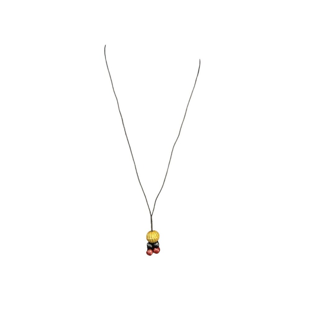 Handcrafted Bohemian Necklace With Gold & Red Beads On Black Cord